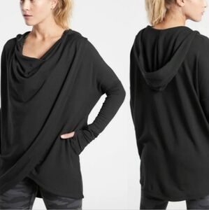 ATHLETA Purana Drape Black Longsleeve Pullover Hoodie Top Size XS